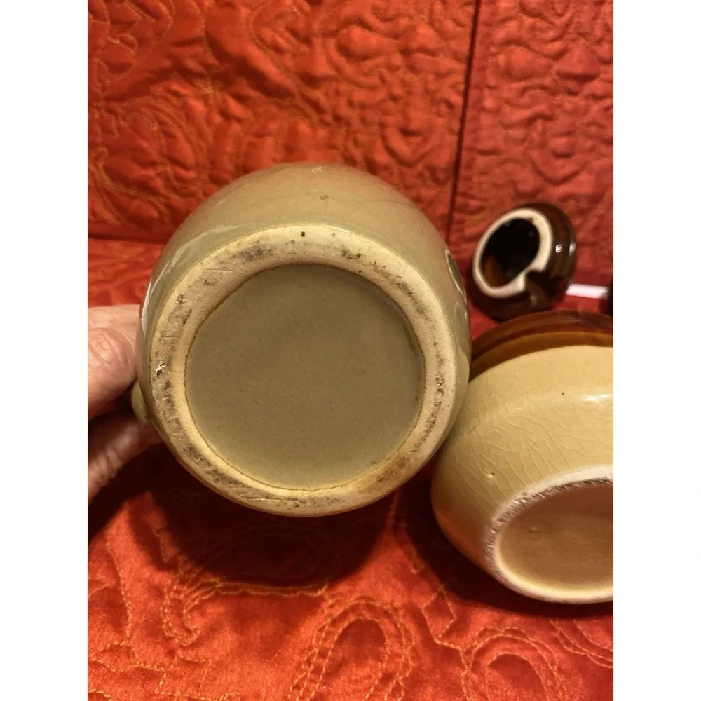 Vintage Brown Stoneware Milk Pitcher, Condiment Holder, Early 20th Century‎